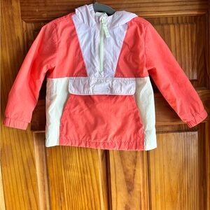 Kids Coral Pink and White hooded Windbreaker Half Zip Jacket Size 2T